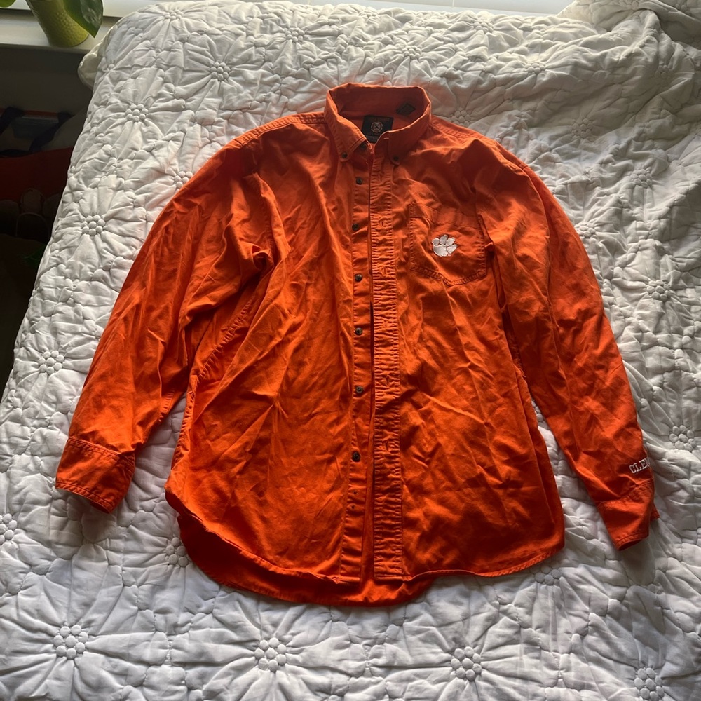 Clemson Tigers Men’s 2XL Orange Casual Cotton Button Down Shirt